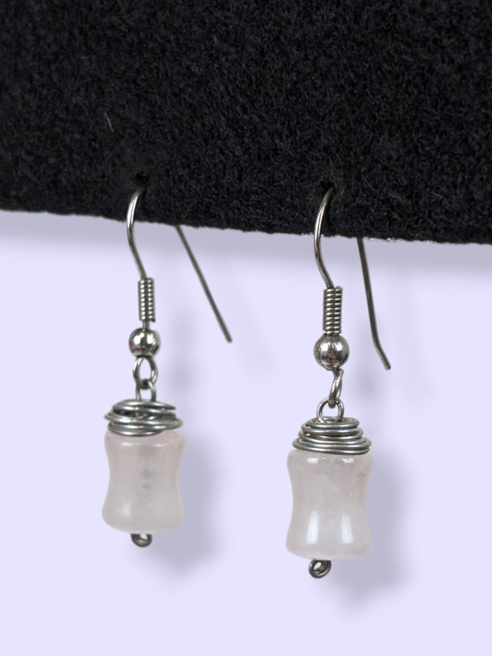 Pink Quartz Wire-Wrapped Dangling Earrings - Picture 3 of 4